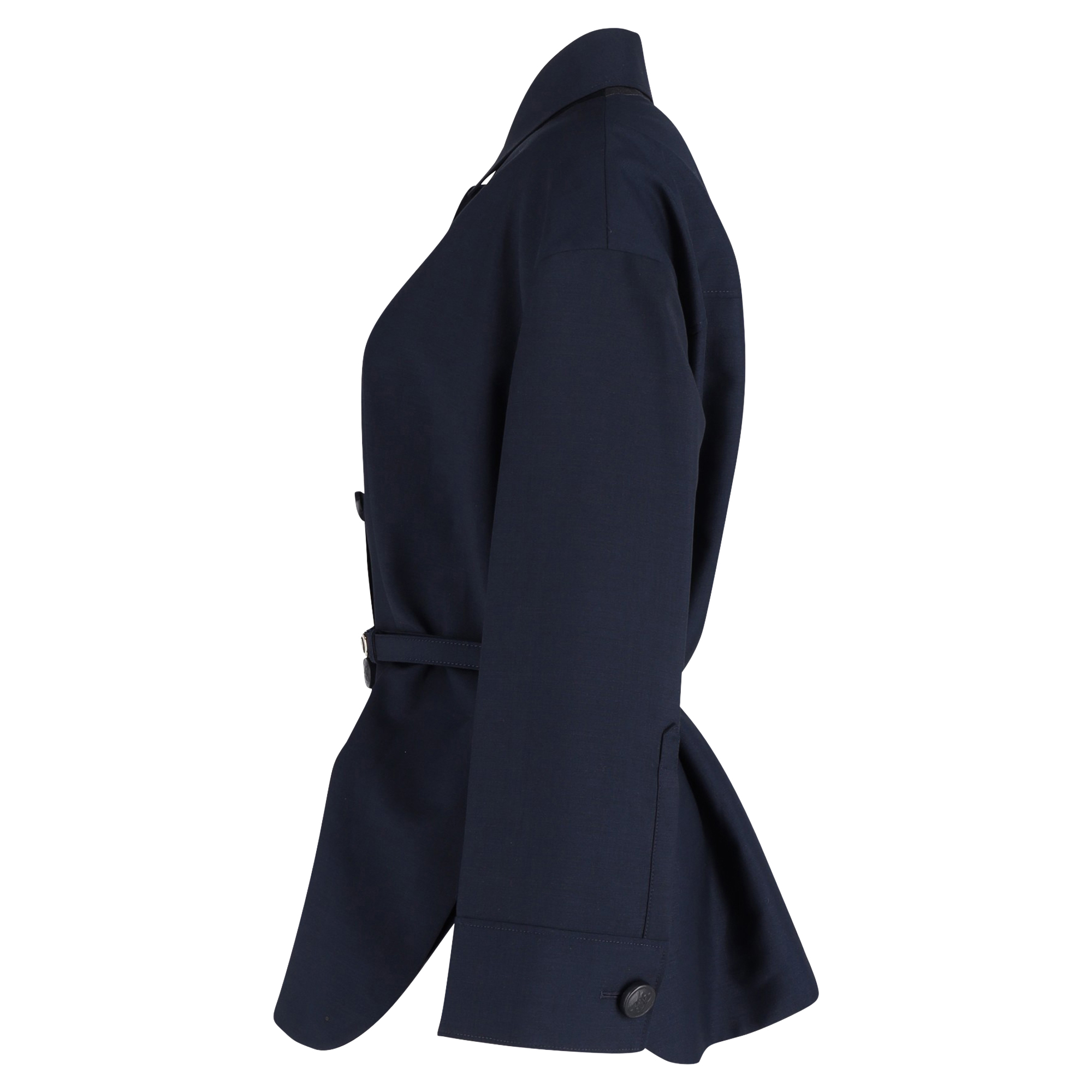 Preowned Fendi Navy Oversized Jacket with FF Belt Size 44 blue | navy blue wool/hair