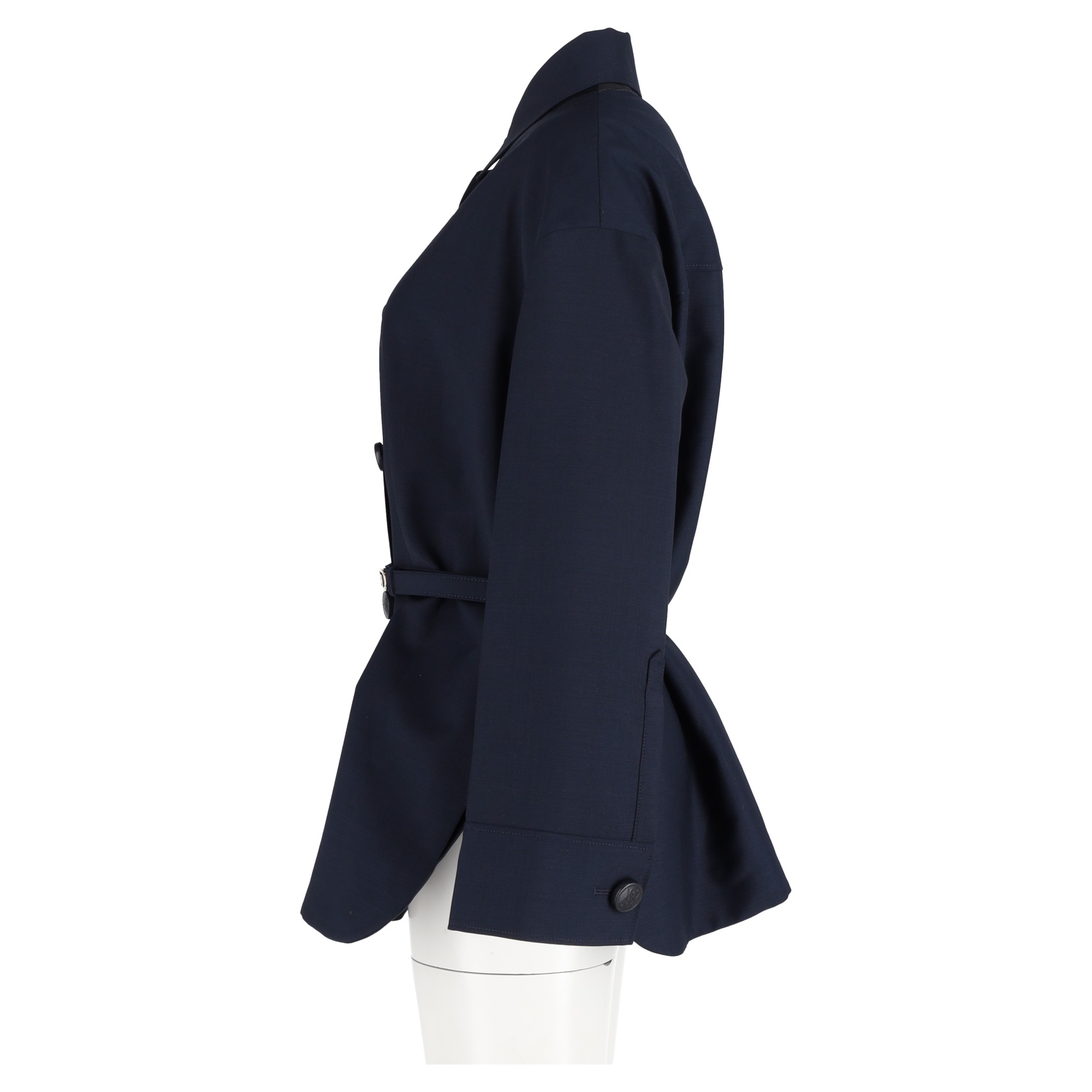 Preowned Fendi Navy Oversized Jacket with FF Belt Size 44 blue | navy blue wool/hair