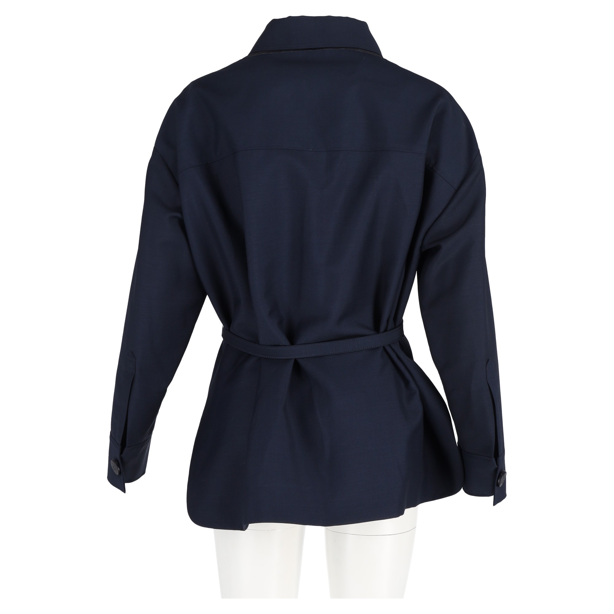 Preowned Fendi Navy Oversized Jacket with FF Belt Size 44 blue | navy blue wool/hair