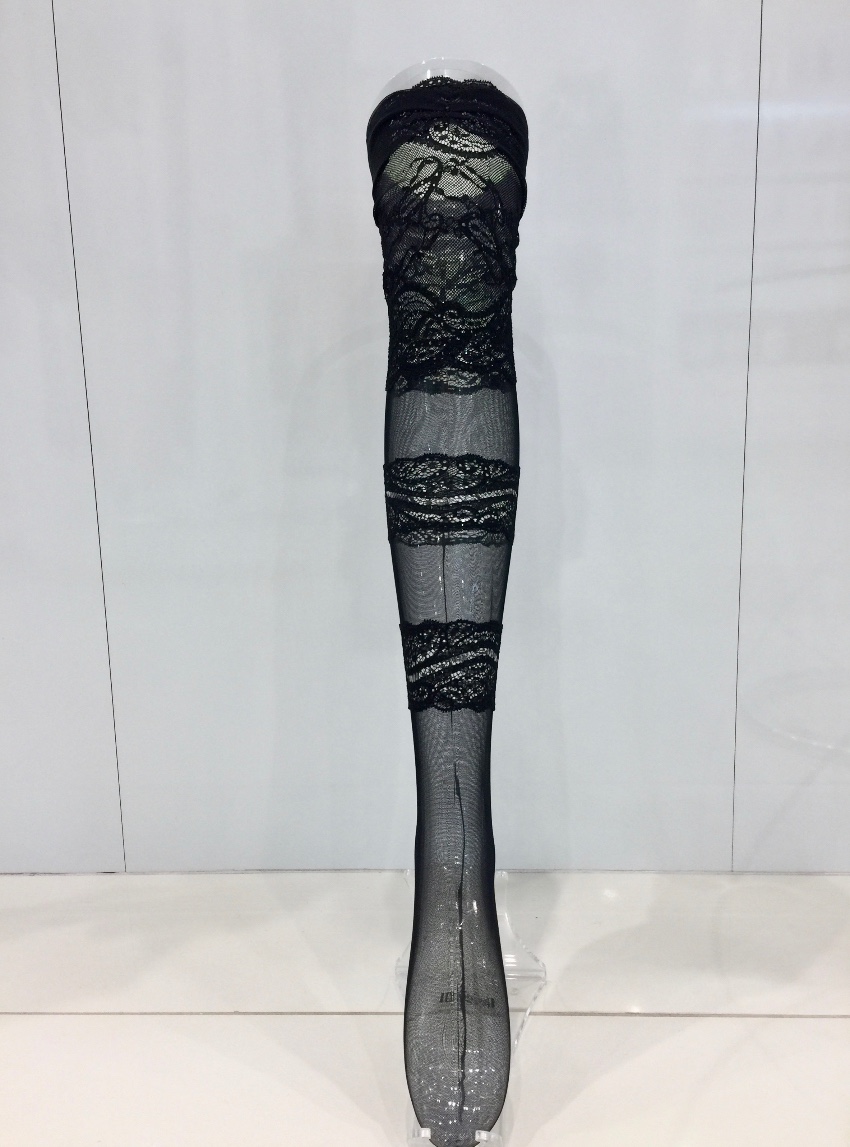 Cotton Club Couture Black Leavers Lace  Tulle Hold-ups Size L