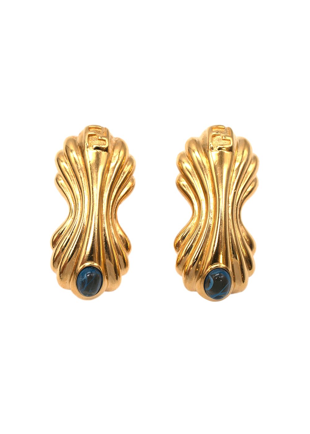 Preowned Fendi Blue Crystal Shell Earrings Gold brass