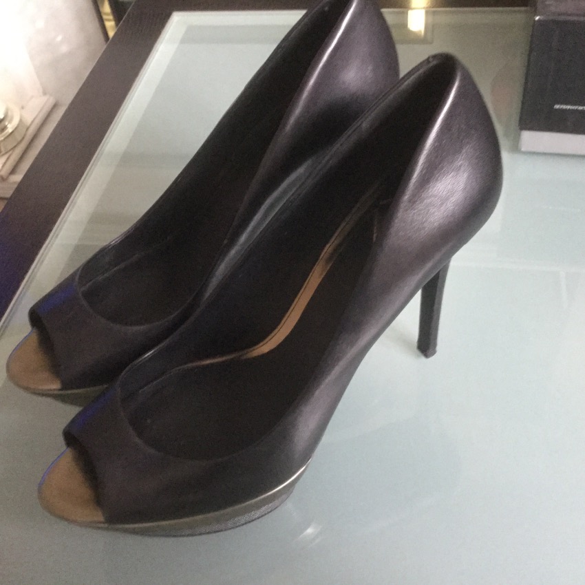 Preowned Brian Atwood Peep Toe Pumps Size 40 Black leather