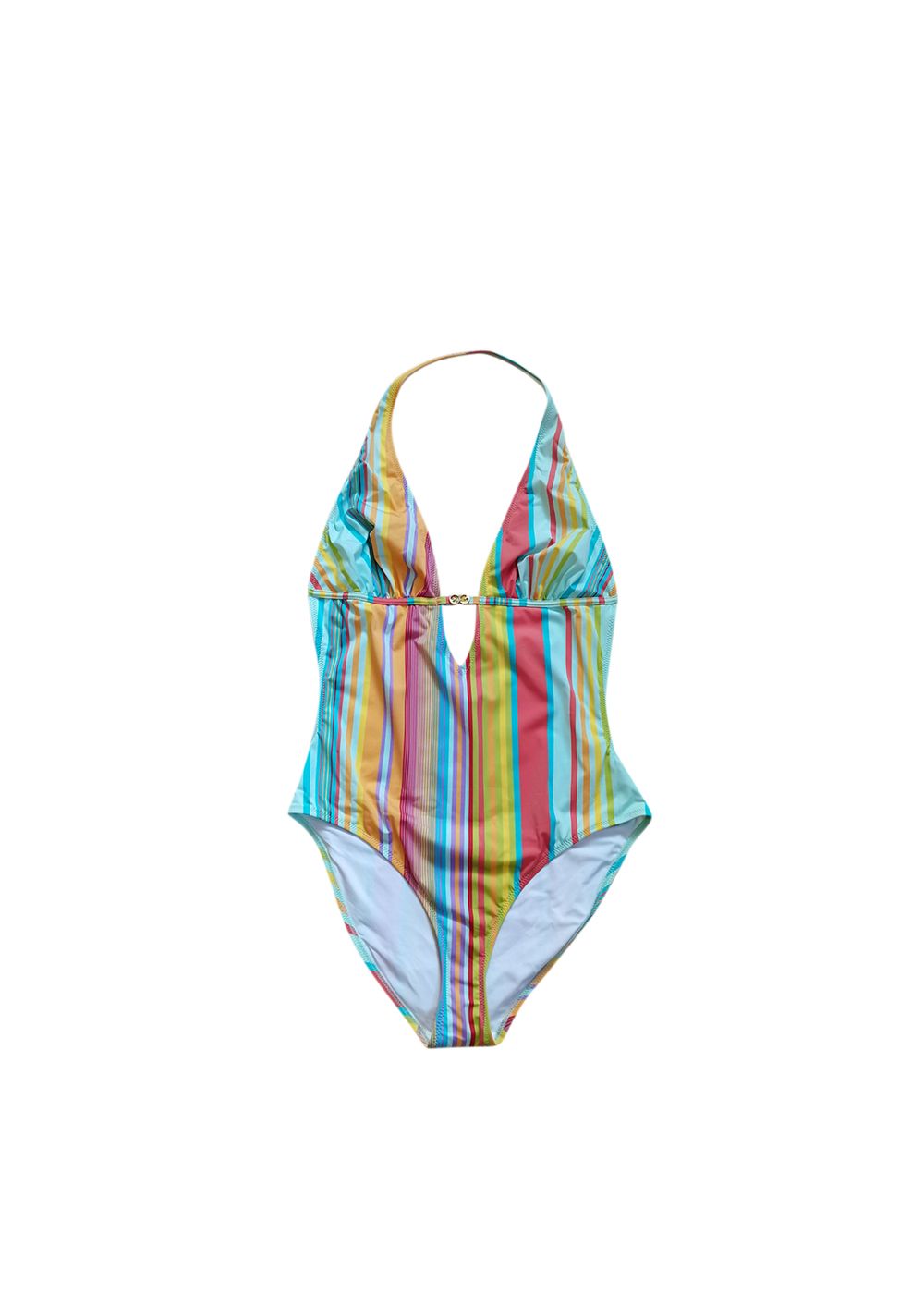 Escada Striped Halterneck Swimsuit Size S Blue - Pink Multicoloured nylon-elastane