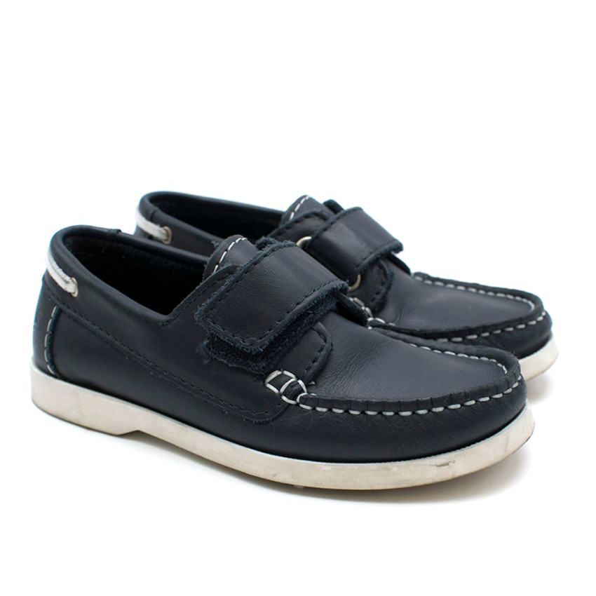 Preowned Jacadi Boys Navy Leather Deck Shoes Blue