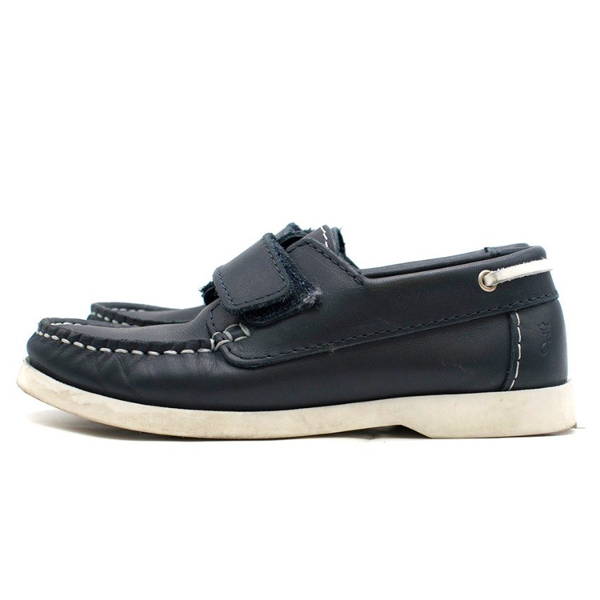 Preowned Jacadi Boys Navy Leather Deck Shoes Blue