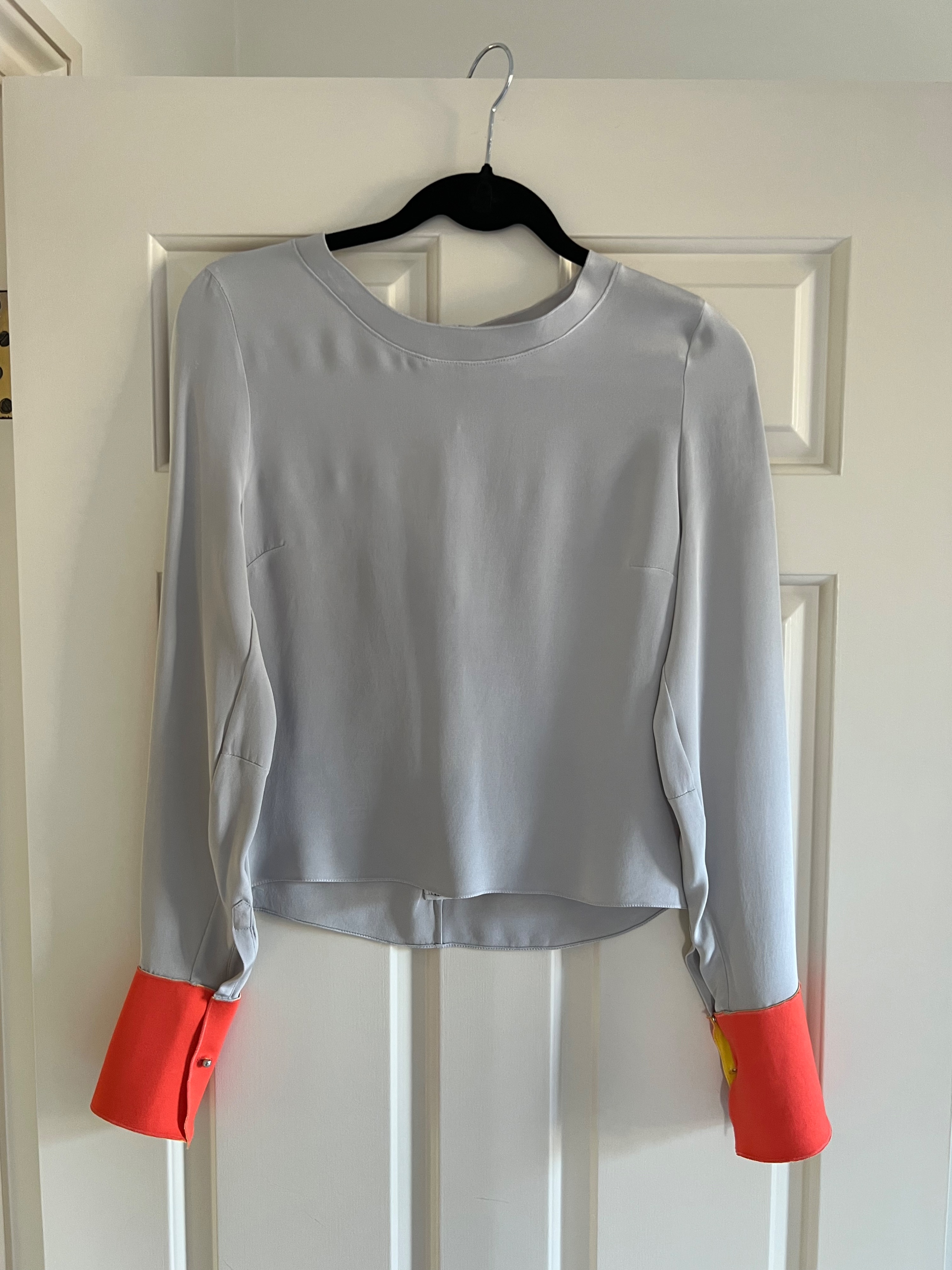 Roksanda Colour Tone Cuff Silk Blend Long Sleeve Top Size XL Gray polyester