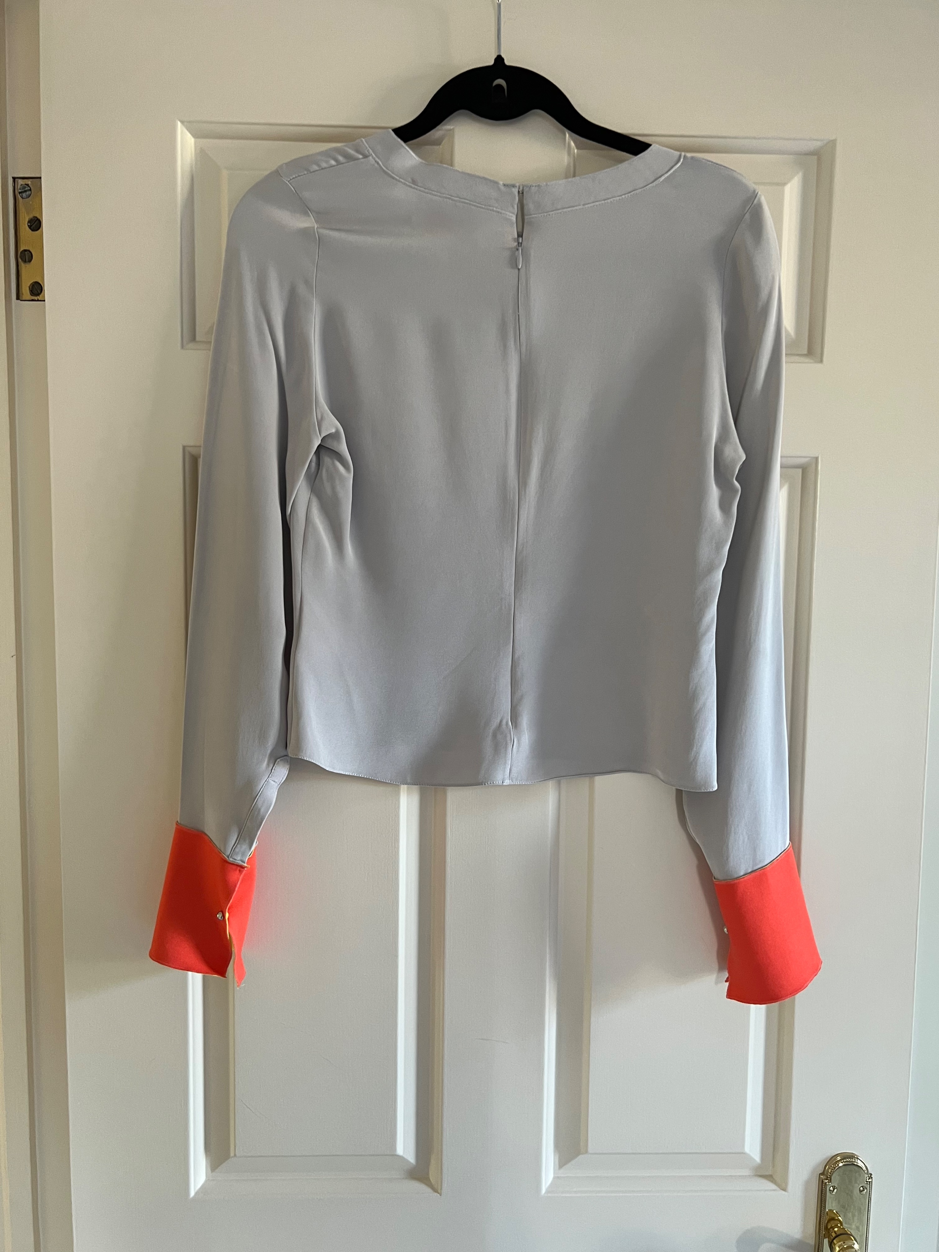 Roksanda Colour Tone Cuff Silk Blend Long Sleeve Top Size XL Gray polyester