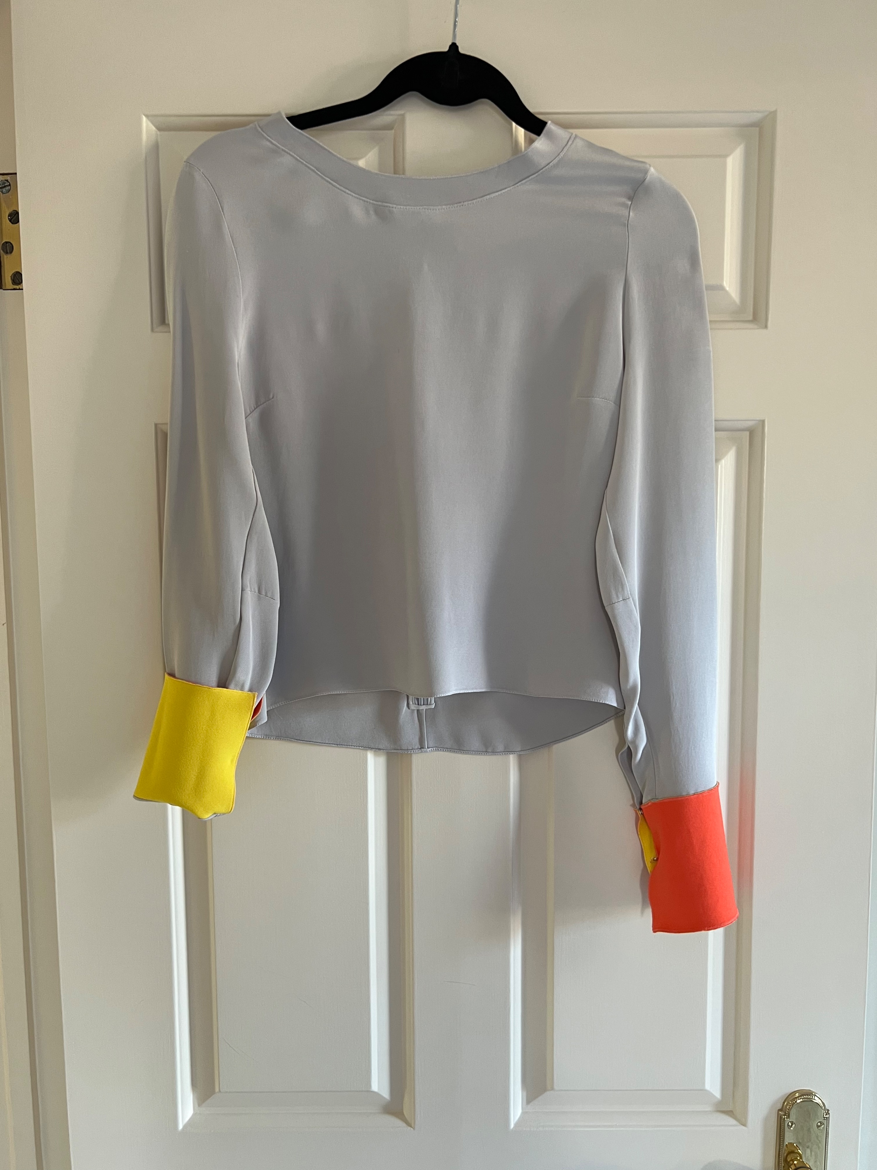 Roksanda Colour Tone Cuff Silk Blend Long Sleeve Top Size XL Gray polyester