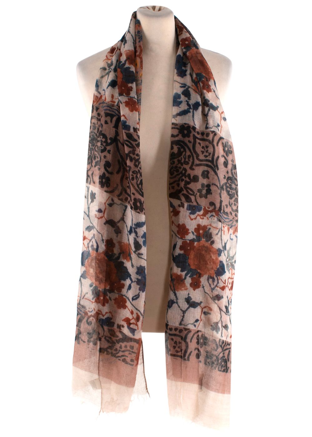 Colombo Brown Floral Print Cashmere Scarf