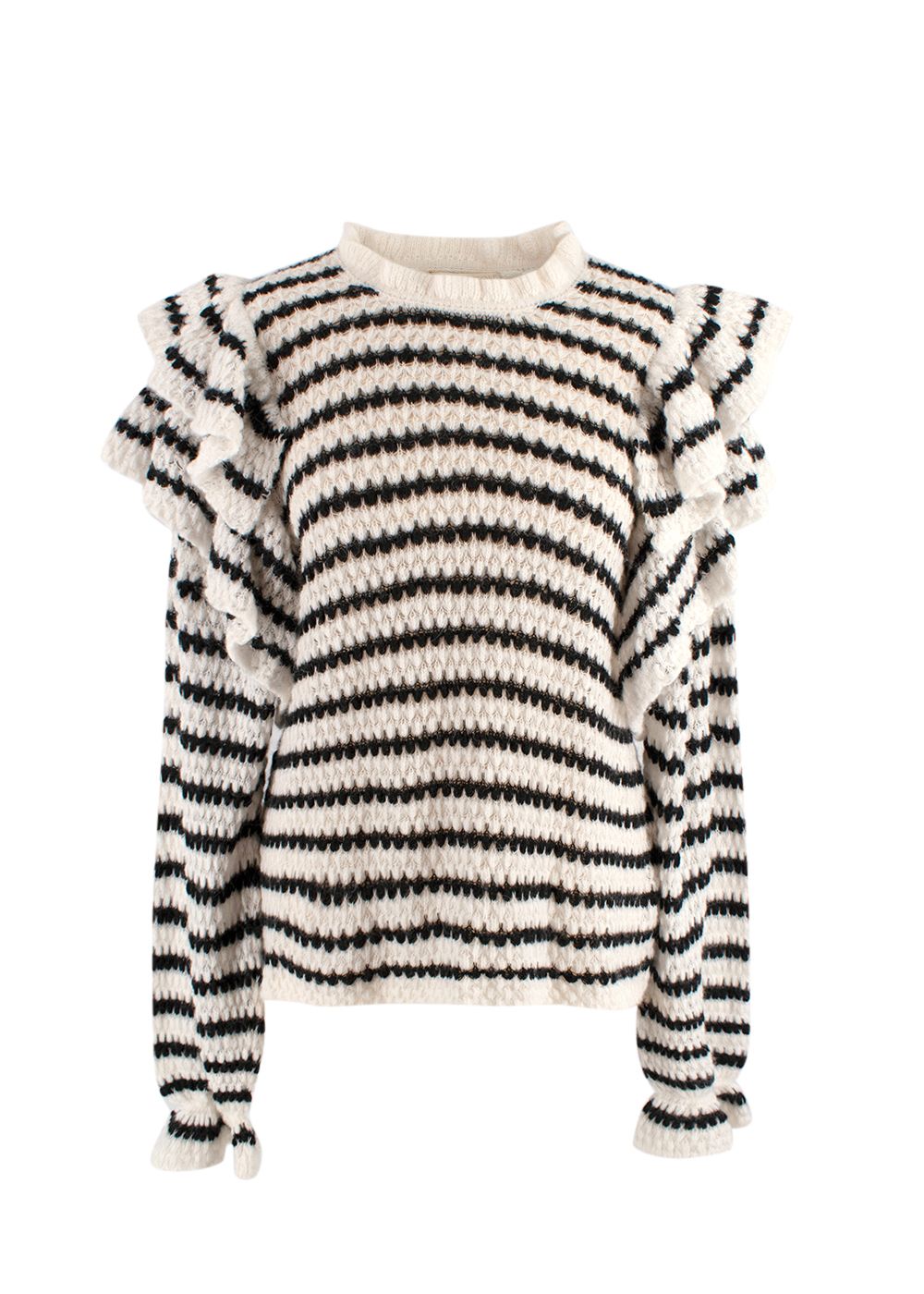 Ulla Johnson Black and White Striped Camilla Ruffle Sweater Size M wool