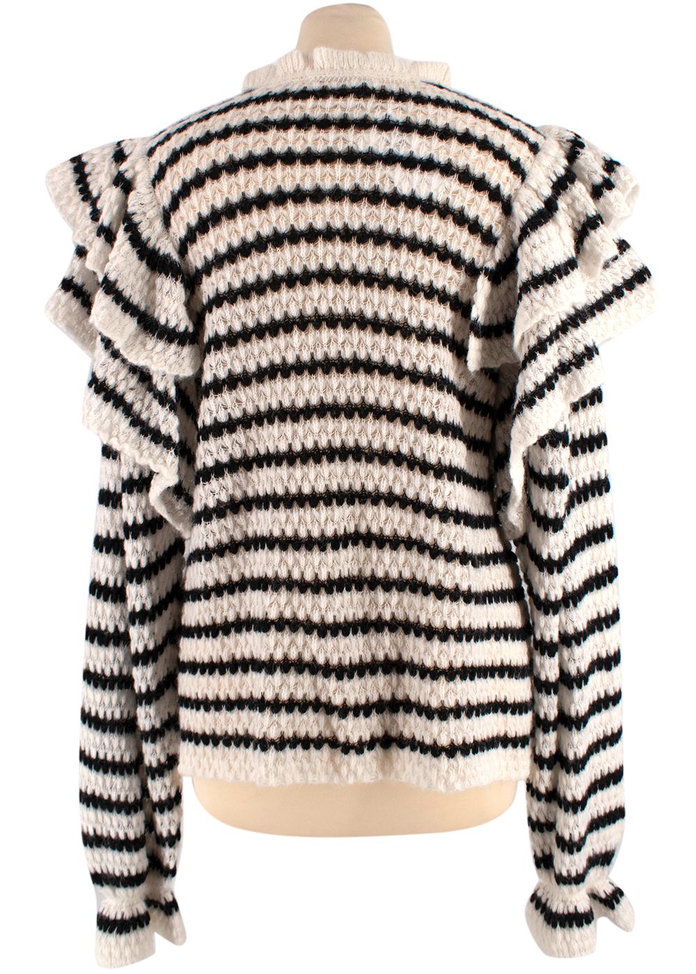 Ulla Johnson Black and White Striped Camilla Ruffle Sweater Size M wool