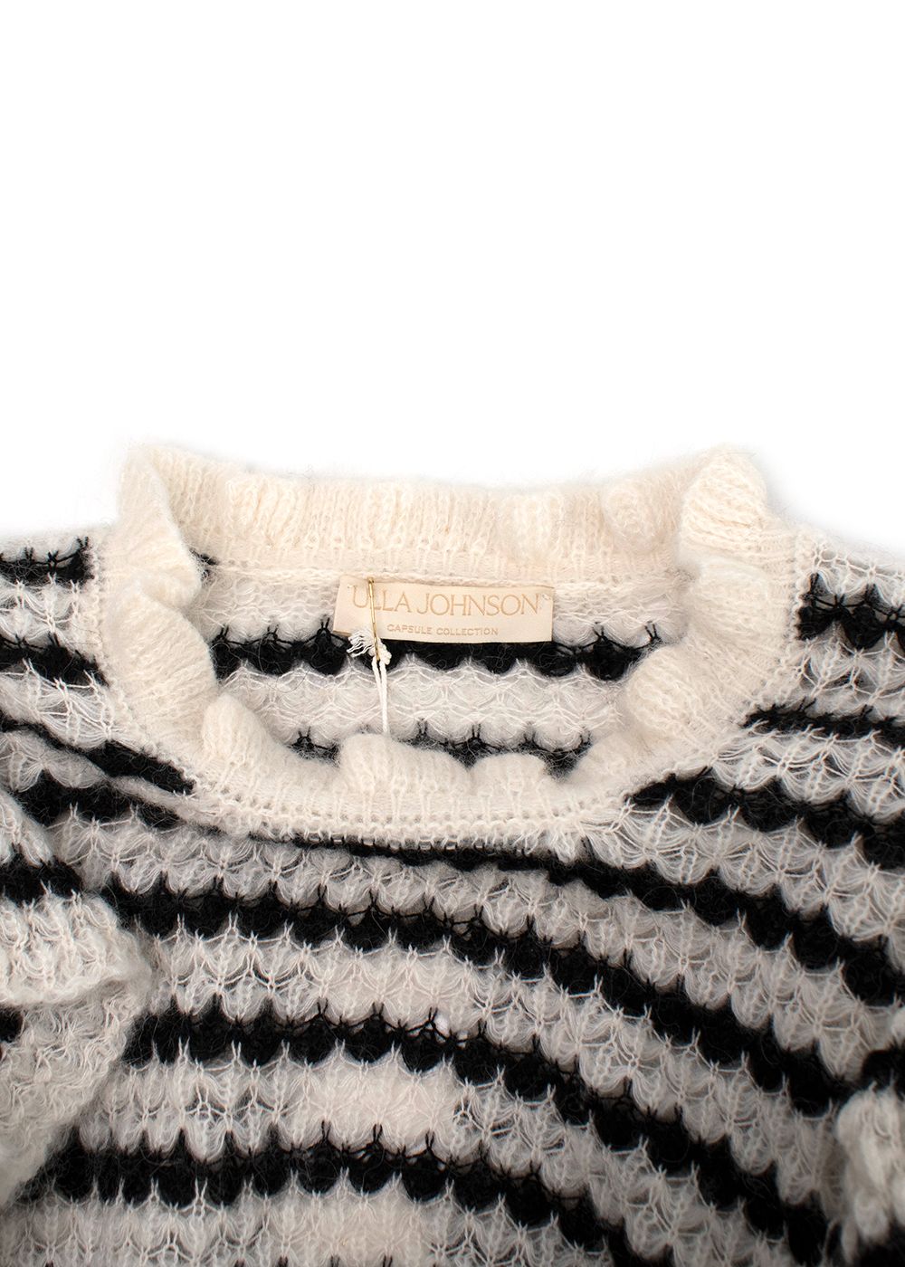 Ulla Johnson Black and White Striped Camilla Ruffle Sweater Size M wool