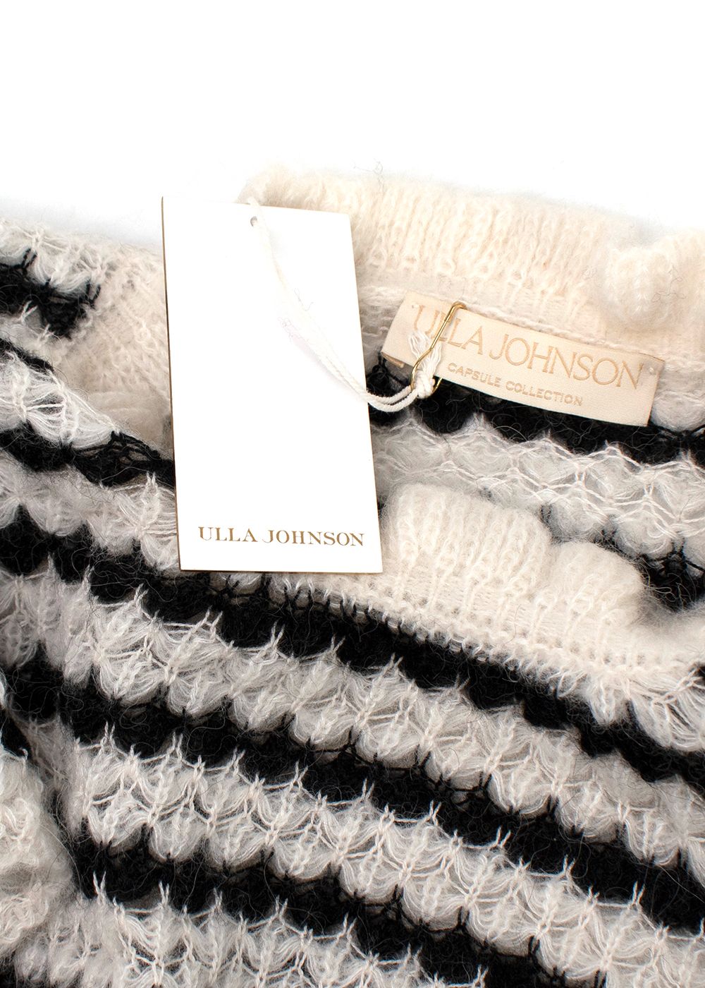 Ulla Johnson Black and White Striped Camilla Ruffle Sweater Size M wool