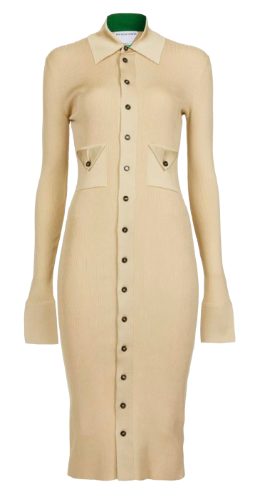 Bottega Veneta Ribbed-Knit Stretch-Silk Shirtdress Size S Beige silk/polyamide/elastane