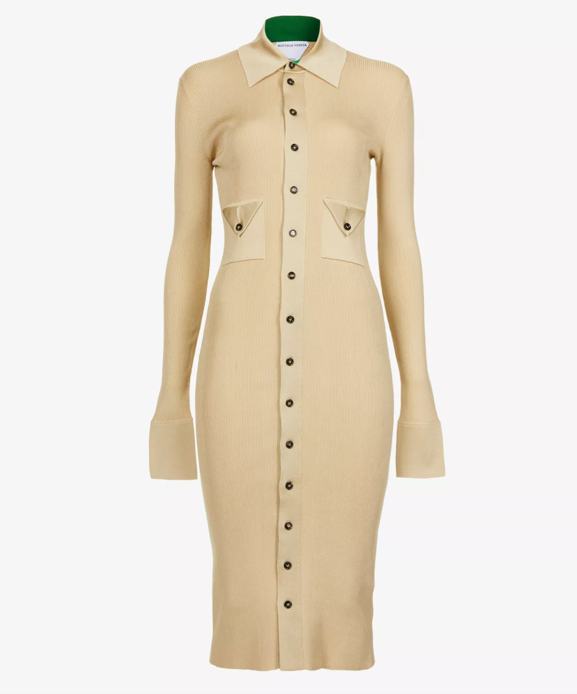 Bottega Veneta Ribbed-Knit Stretch-Silk Shirtdress Size S Beige silk/polyamide/elastane