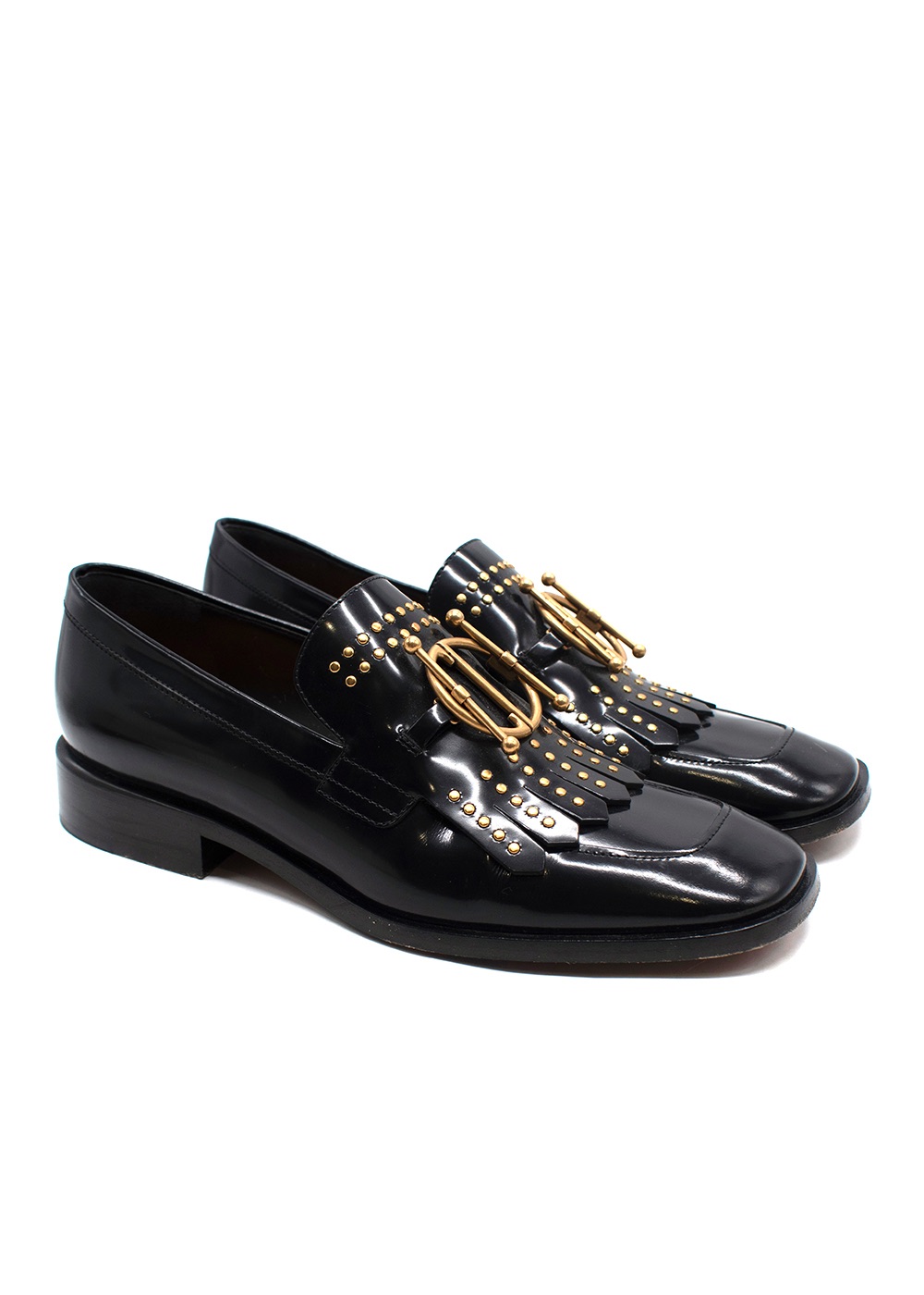 Preowned Dior Black Leather Stud Embellished Loafers Size 39 patent leather