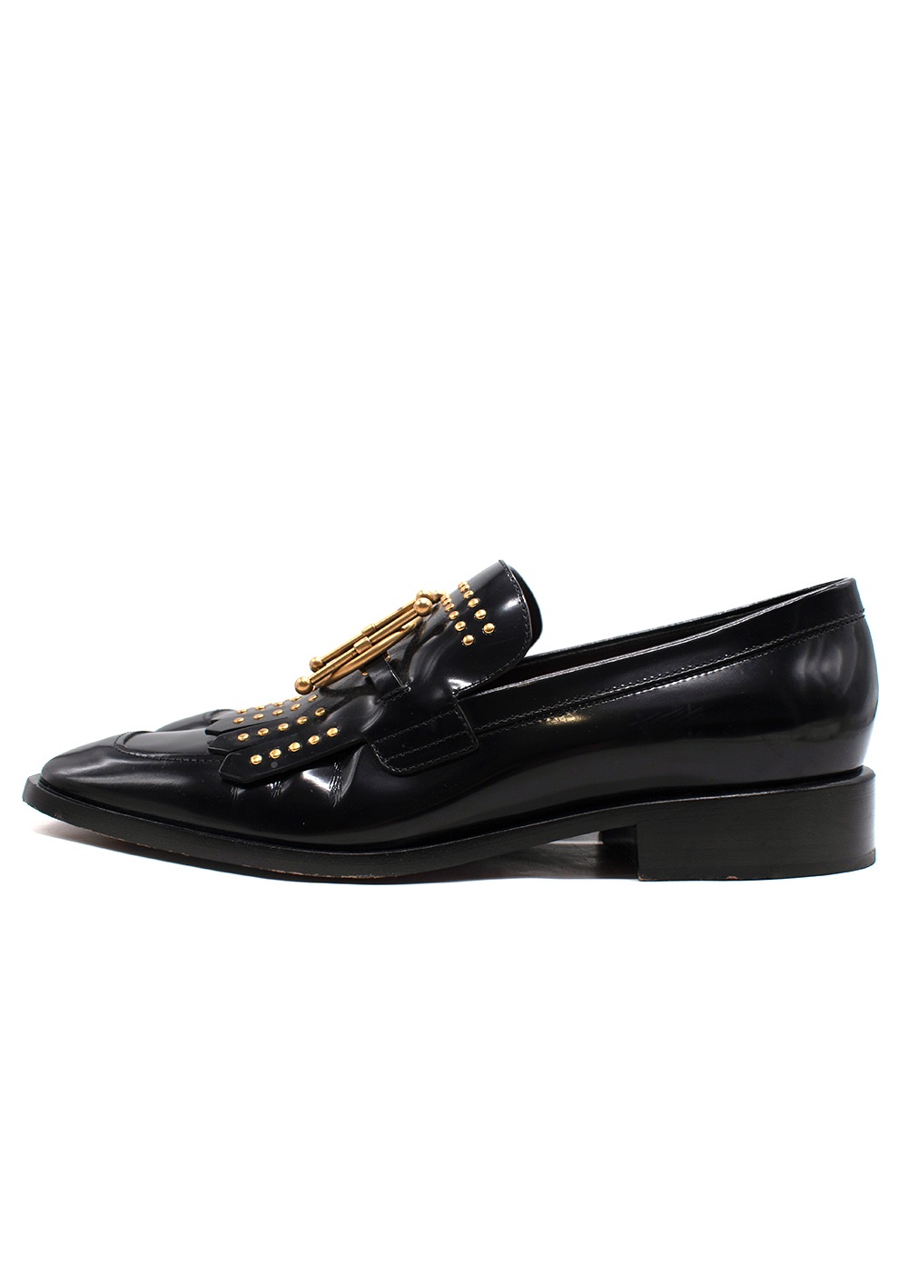 Preowned Dior Black Leather Stud Embellished Loafers Size 39 patent leather