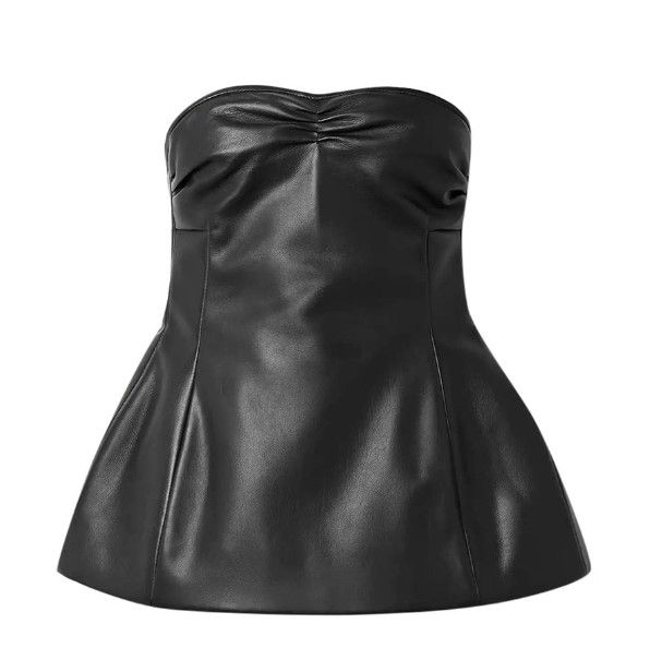 Khaite Leather Blanche Peplum Top Size S Black