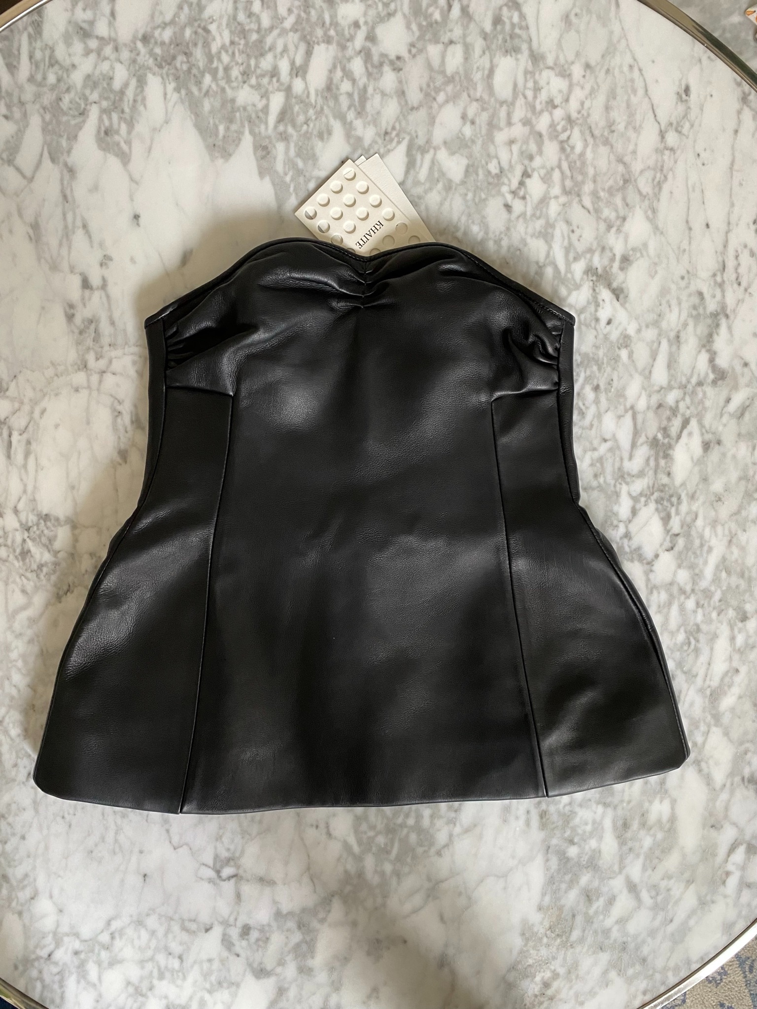 Khaite Leather Blanche Peplum Top Size S Black