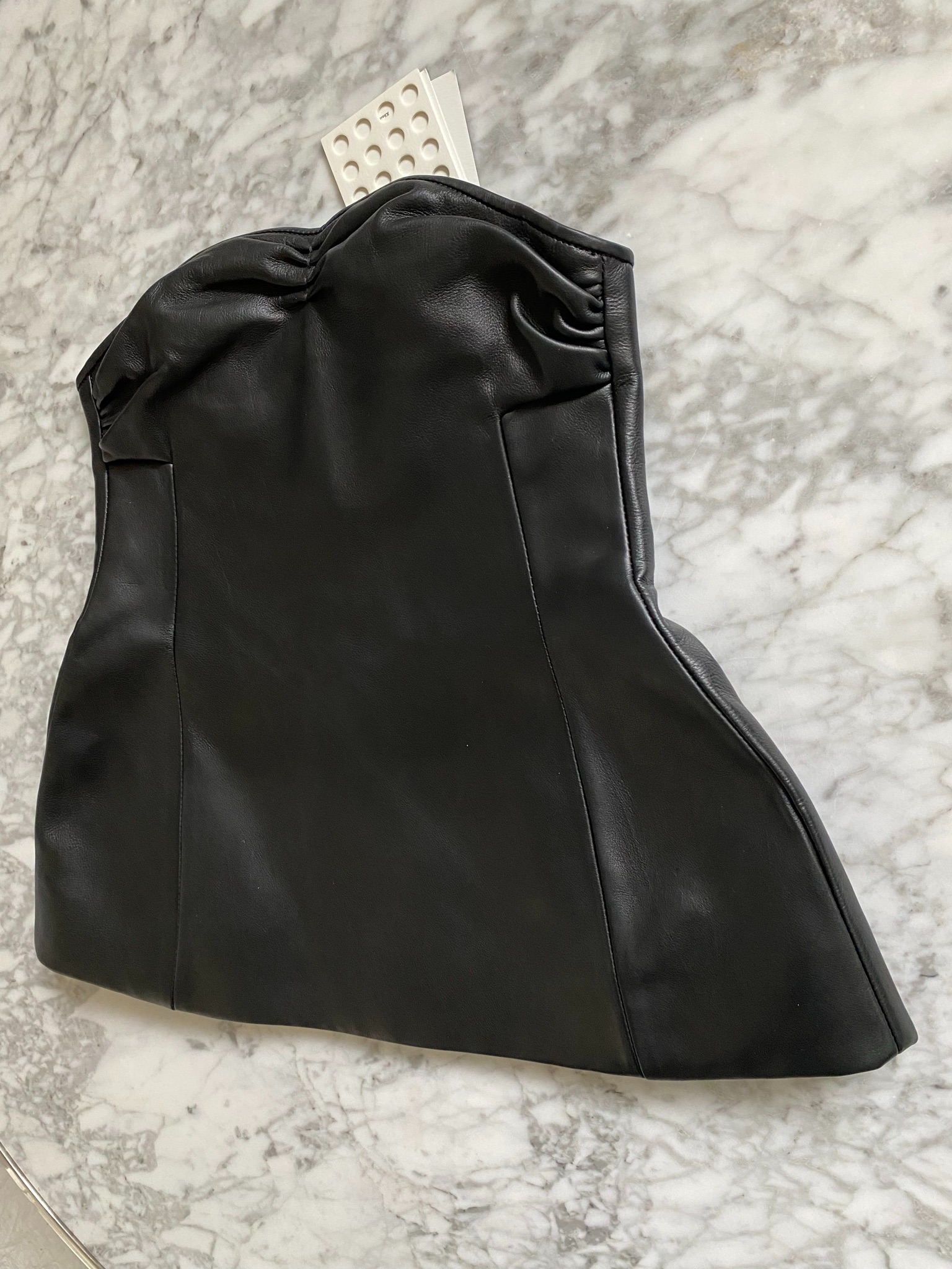 Khaite Leather Blanche Peplum Top Size S Black