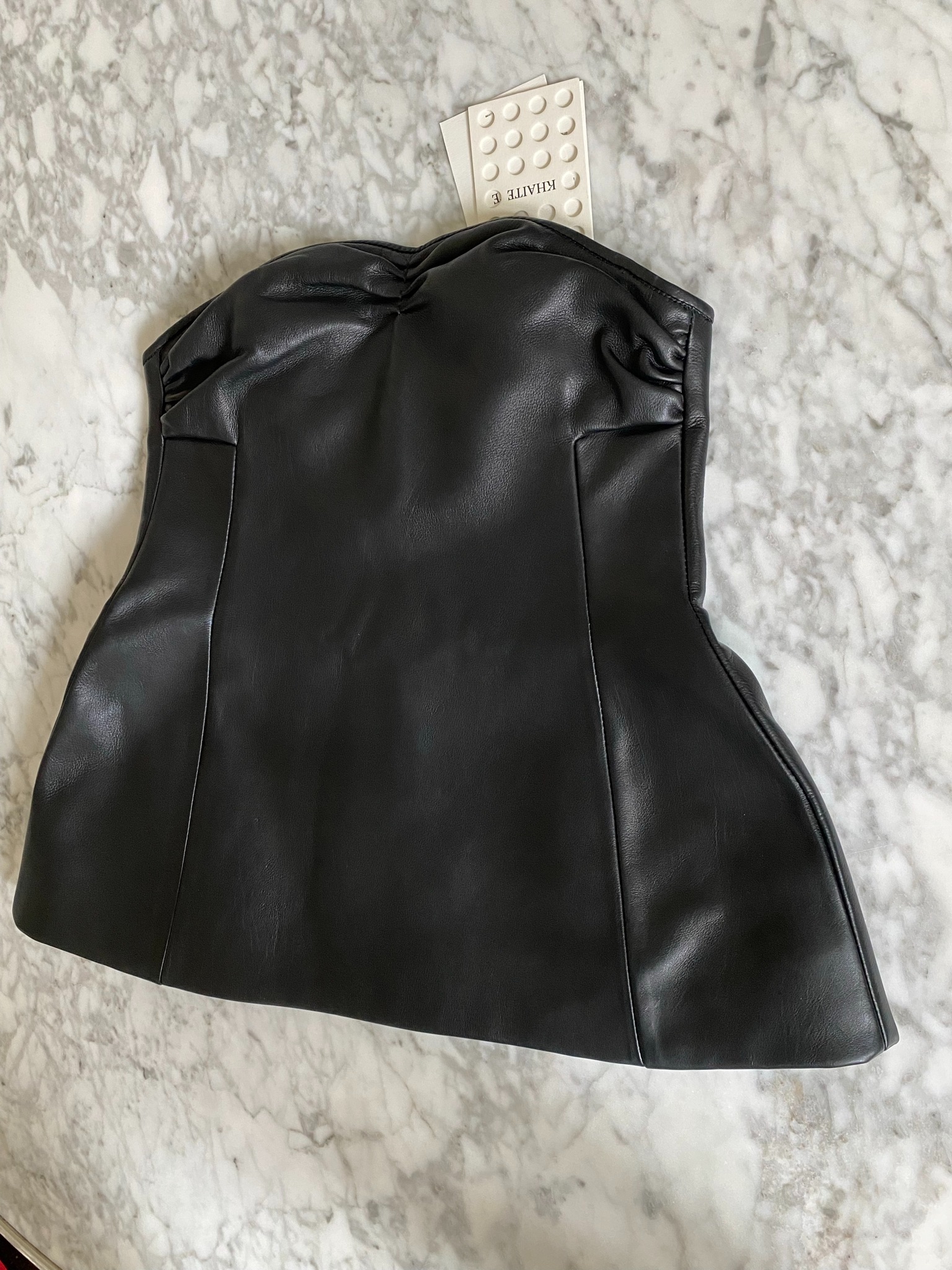 Khaite Leather Blanche Peplum Top Size S Black