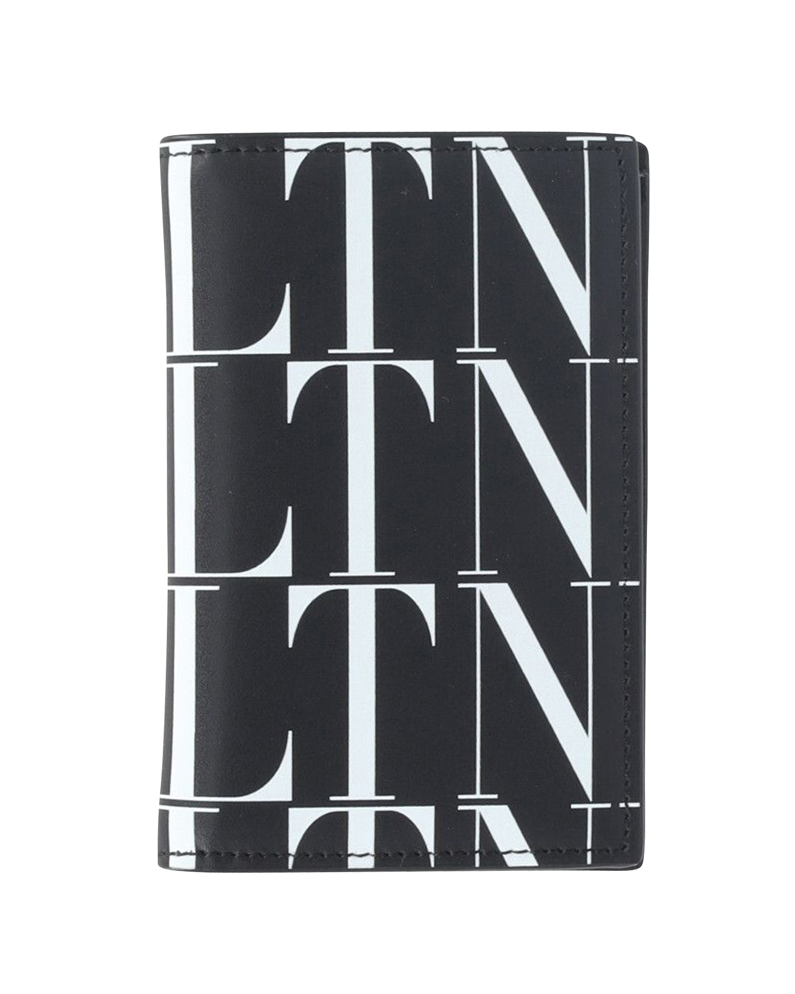 Preowned Valentino VLTN-Print Black Leather Cardholder black print