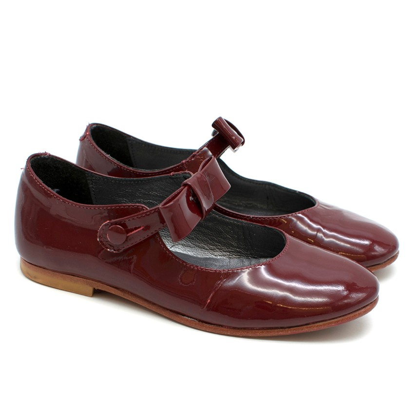 Boys Preowned Bonpoint Girl's Patent Leather Burgundy Red Ballet Flats Size 6 Years +