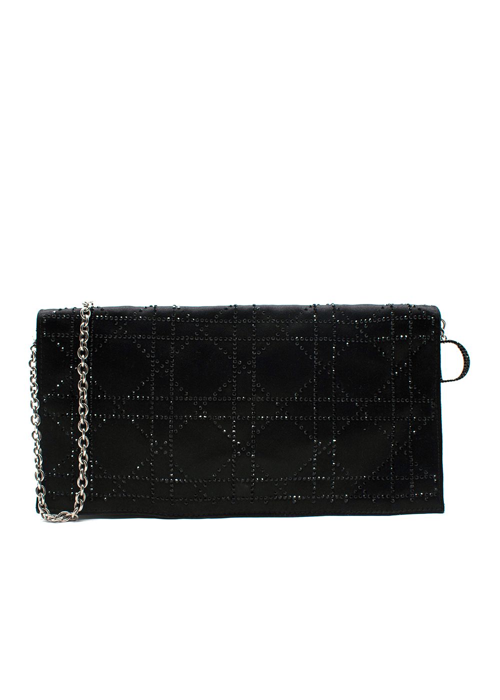 Preowned Dior Black Satin Cannage Beaded Clutch Bag