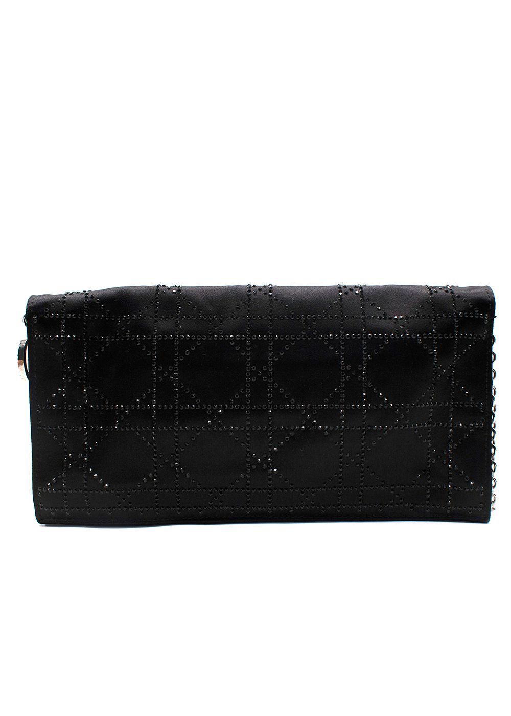 Preowned Dior Black Satin Cannage Beaded Clutch Bag