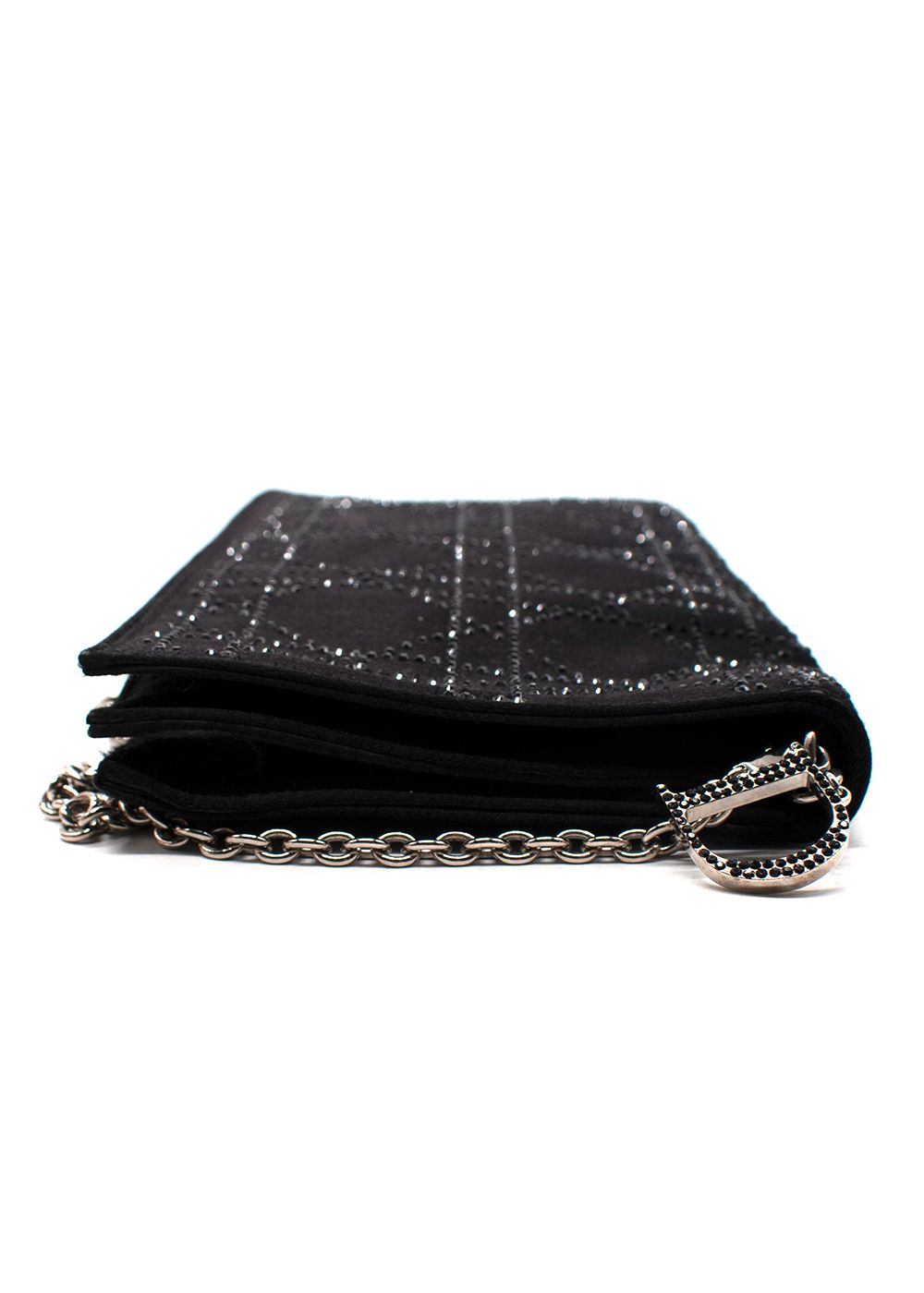 Preowned Dior Black Satin Cannage Beaded Clutch Bag