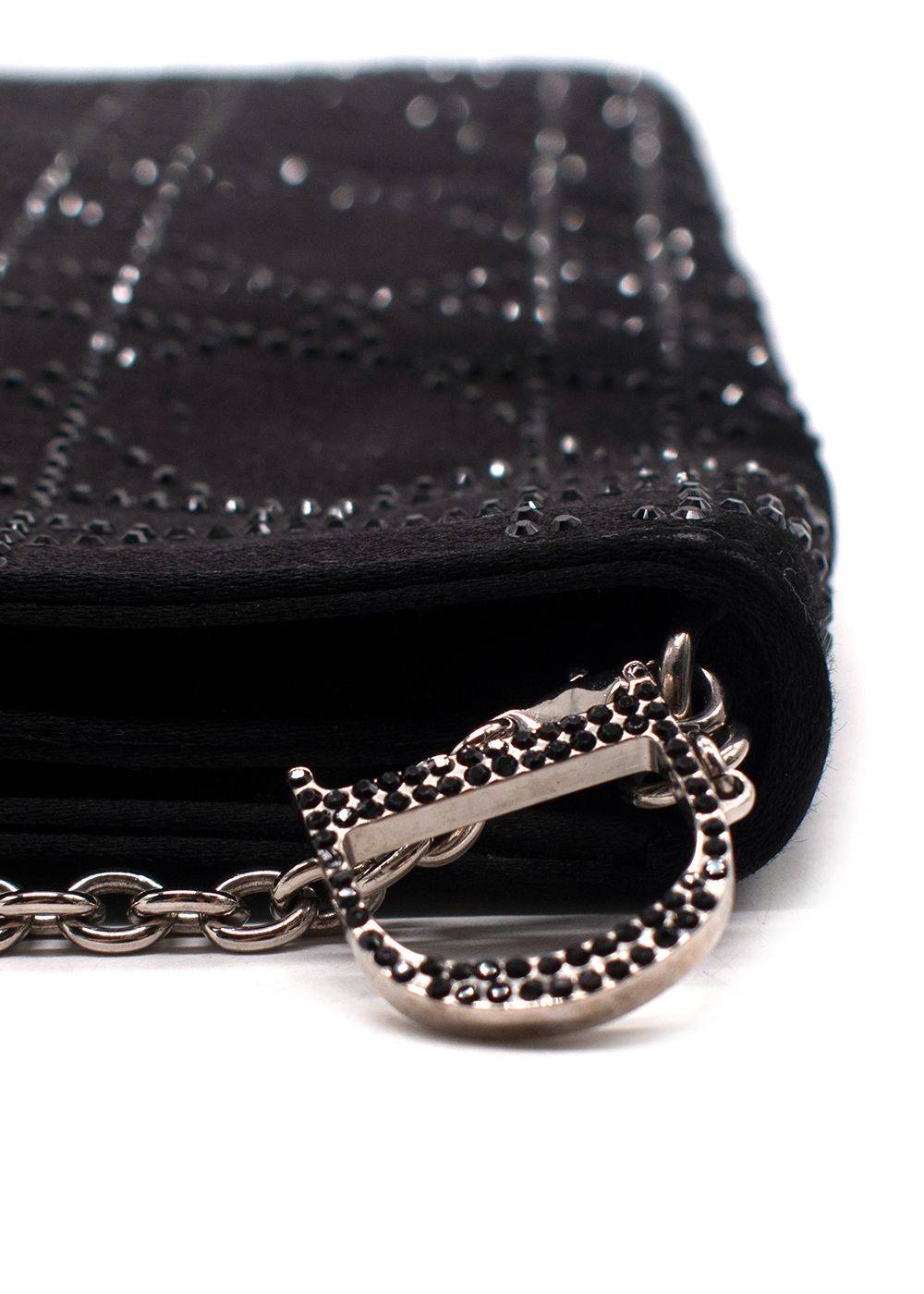 Preowned Dior Black Satin Cannage Beaded Clutch Bag