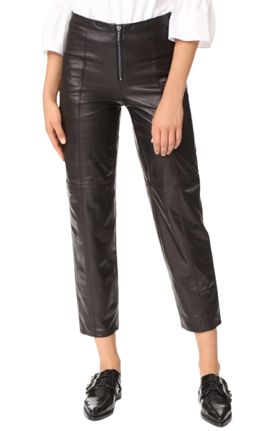 Frame Cropped Leather Trousers Size 27/69 Black