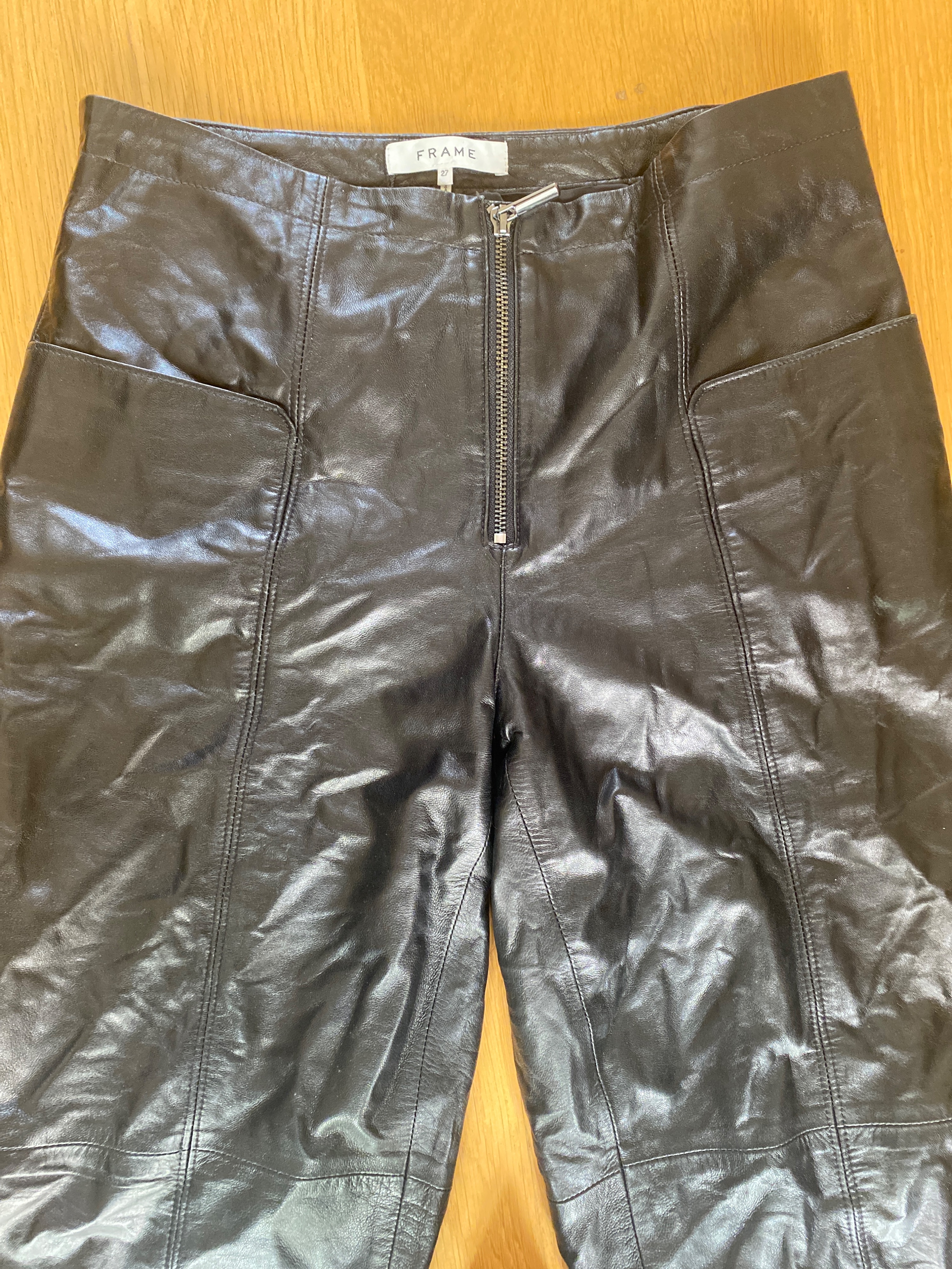 Frame Cropped Leather Trousers Size 27/69 Black