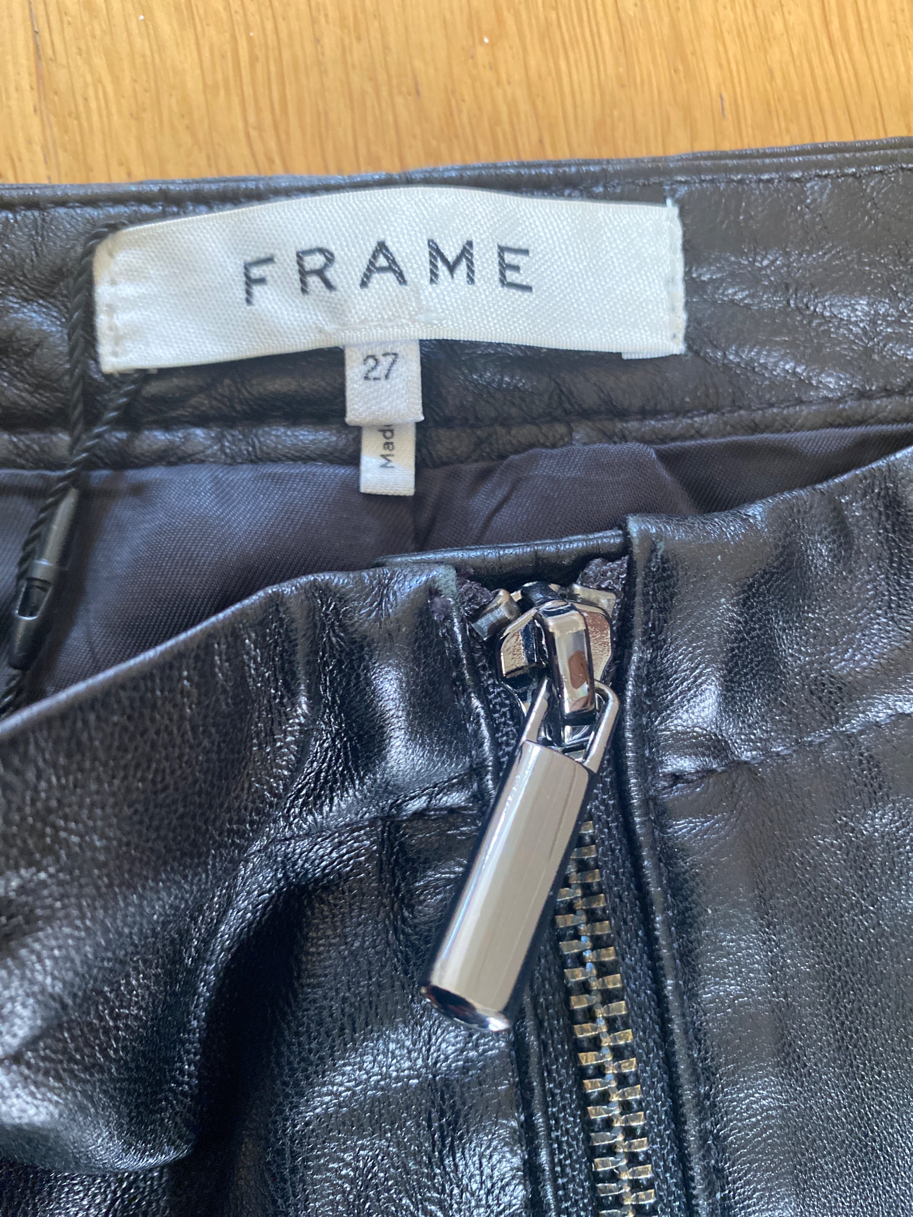 Frame Cropped Leather Trousers Size 27/69 Black