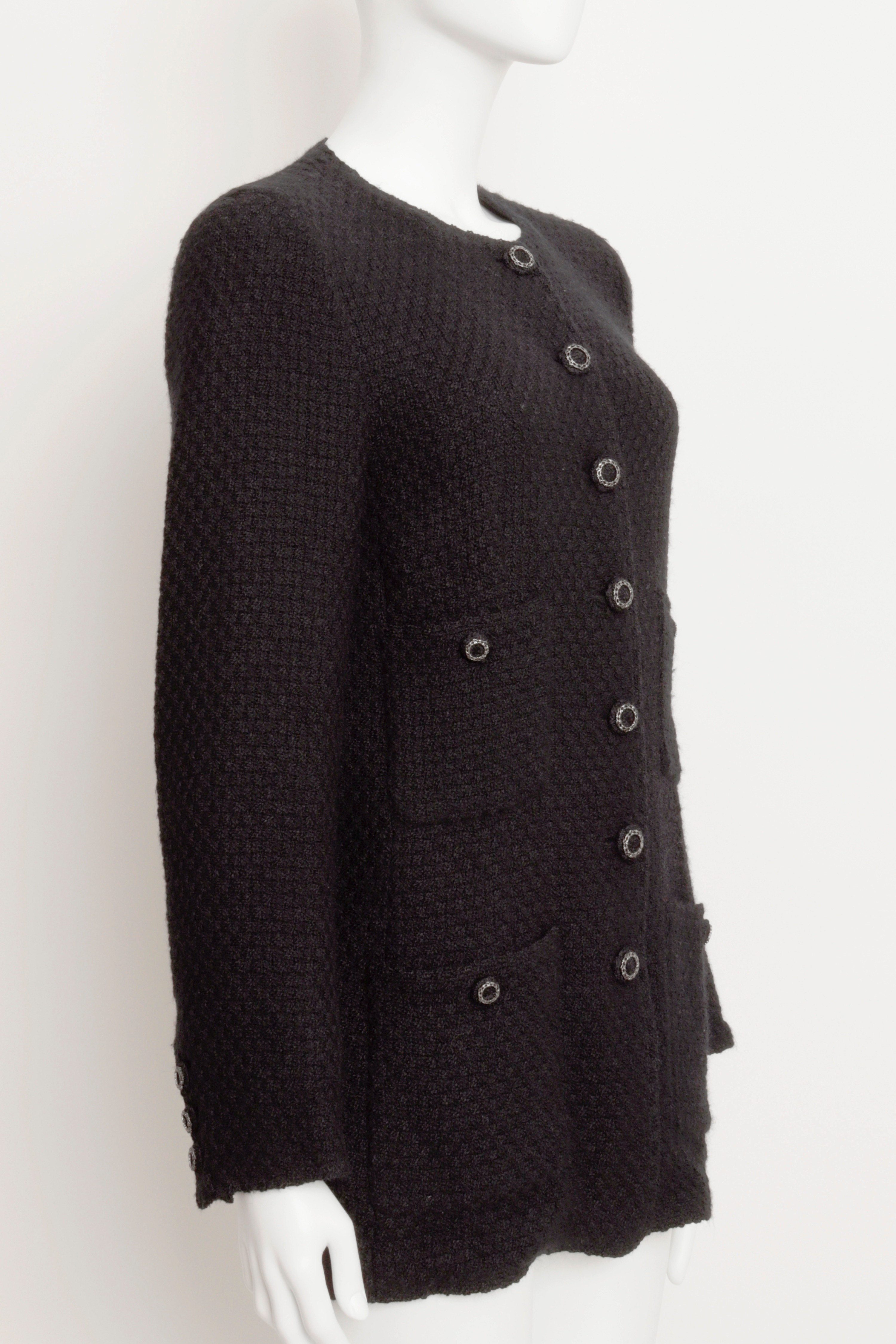 Preowned Chanel Black Multi Pocket Boucle Tweed Jacket Size S wool