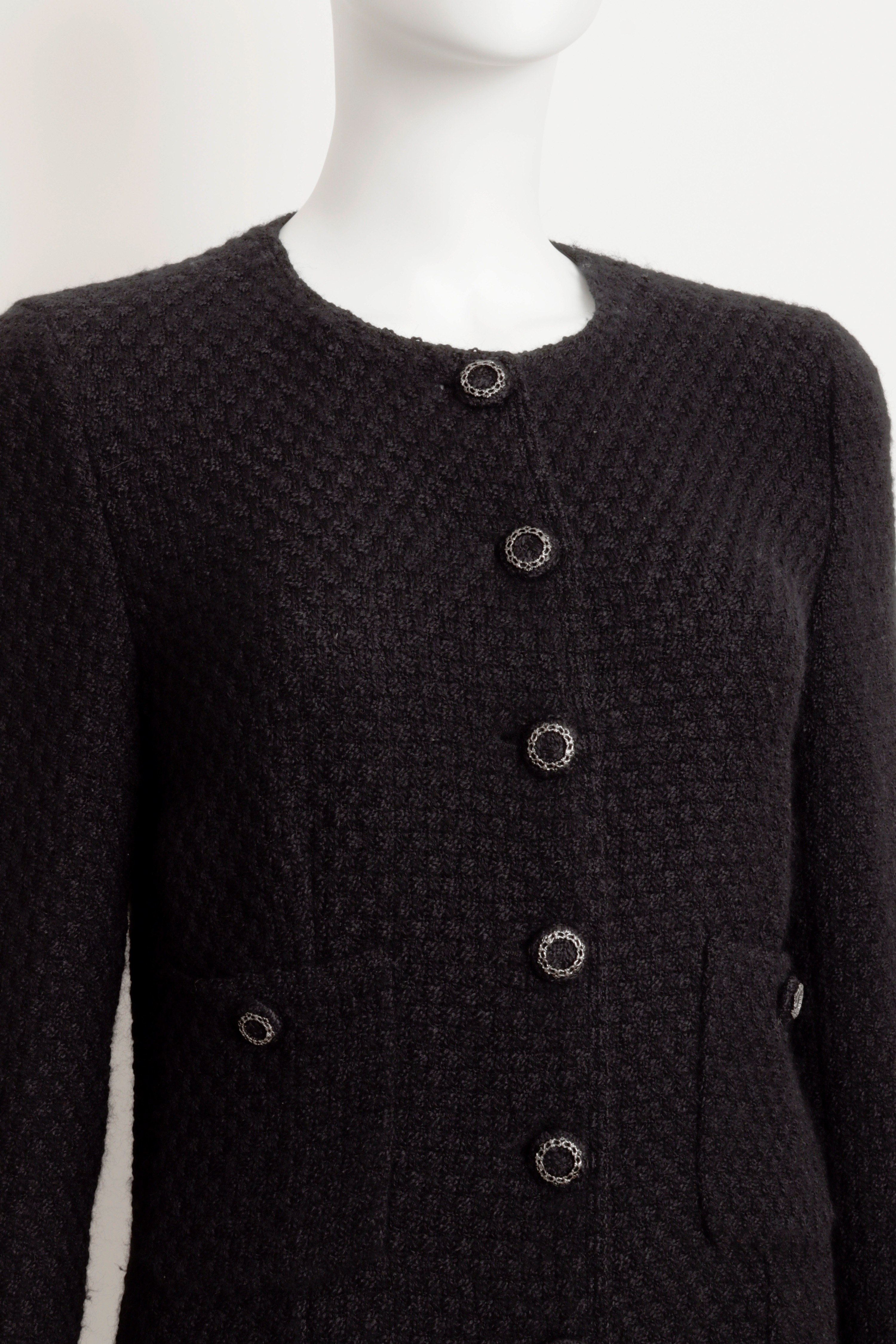 Preowned Chanel Black Multi Pocket Boucle Tweed Jacket Size S wool