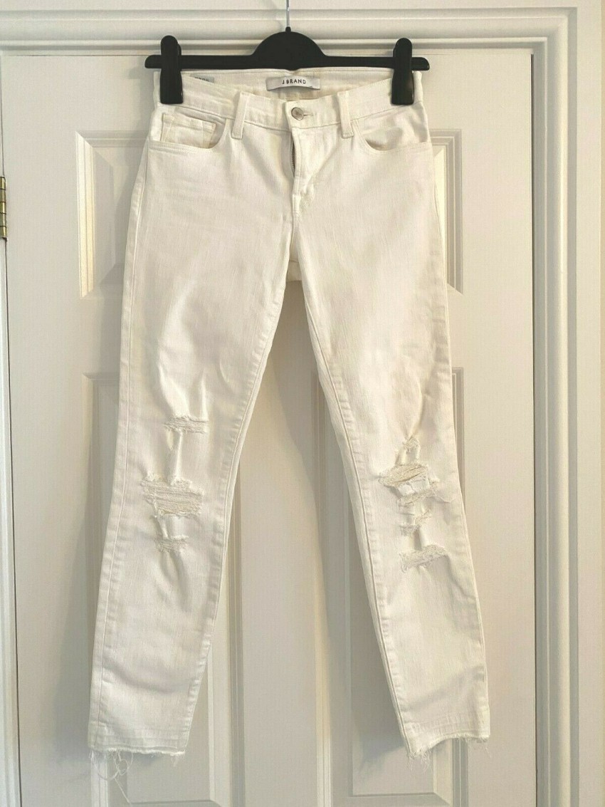 Preowned J Brand White Distressed Skinny Jeans Size 25/63 stretch denim