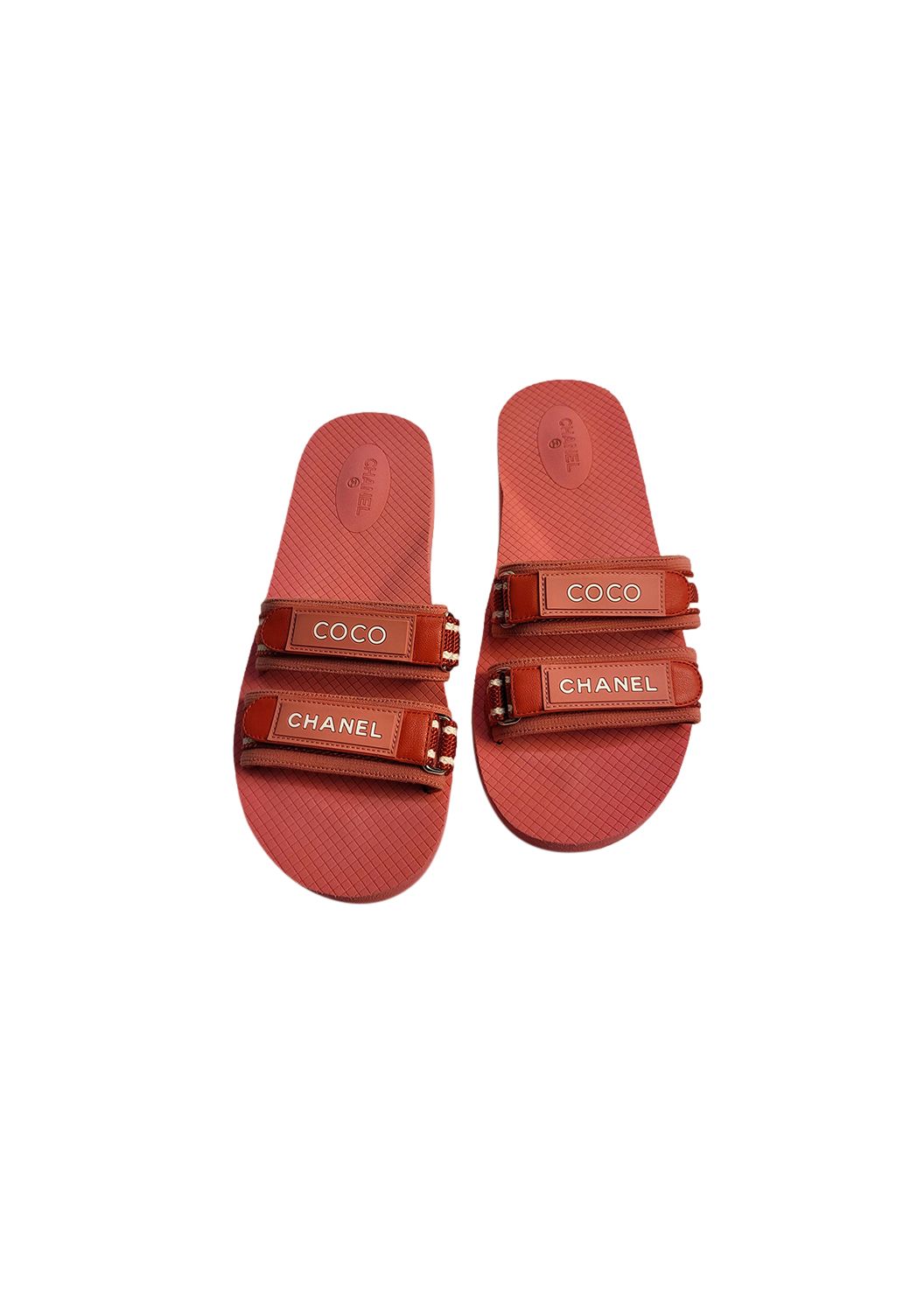 Preowned Coral Coco Chanel Pool Slides Size 41 Orange rubber