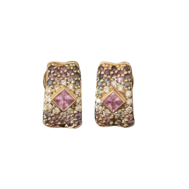 Preowned Links of London Pink Sapphire  Diamond Yellow Gold Earrings