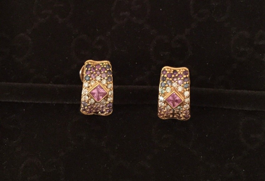 Preowned Links of London Pink Sapphire  Diamond Yellow Gold Earrings