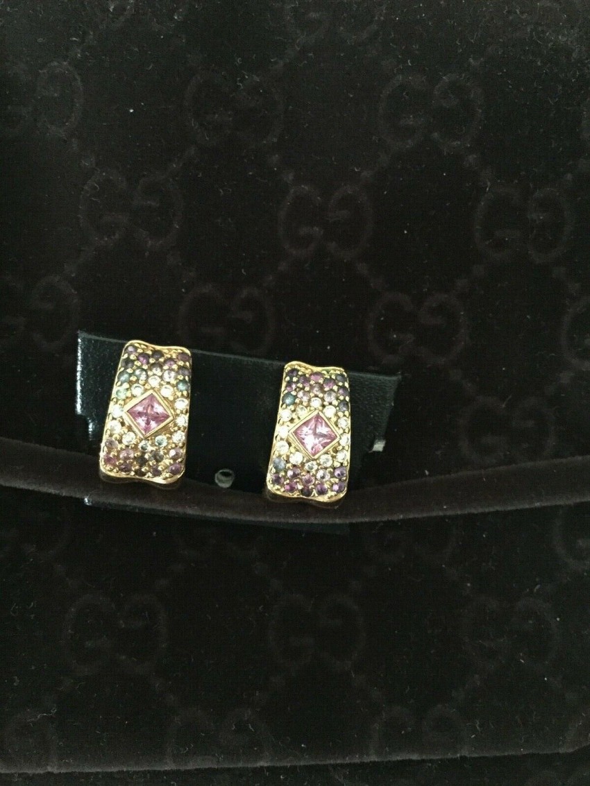 Preowned Links of London Pink Sapphire  Diamond Yellow Gold Earrings