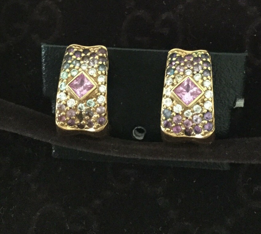 Preowned Links of London Pink Sapphire  Diamond Yellow Gold Earrings