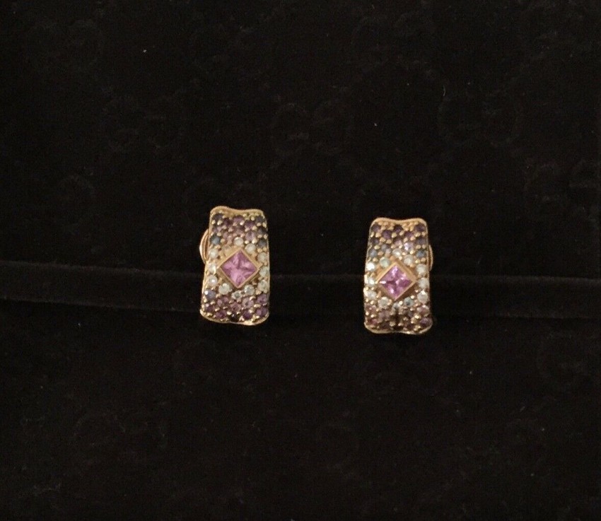 Preowned Links of London Pink Sapphire  Diamond Yellow Gold Earrings