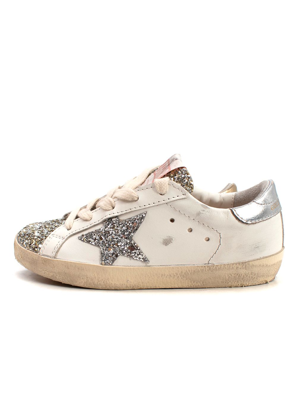 Boys Golden Goose Kids Superstar Glittered Trainers 28 Size 10 Years + White leather