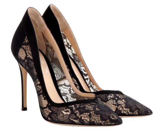 Gianvito Rossi Black Lace Pumps Size 37 suede/lace/leather