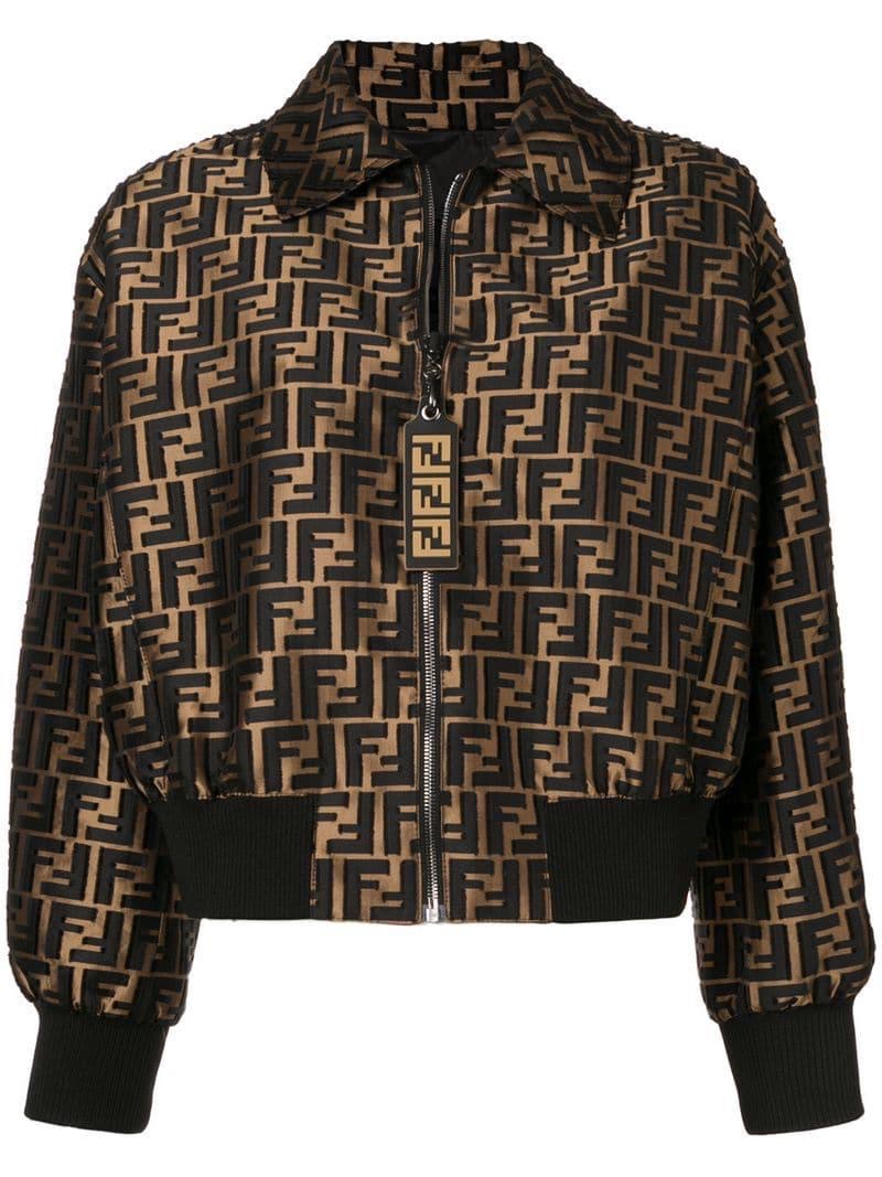 Preowned Fendi Zucca Monogram Bomber Jacket Size 40 Beige/ brown polyester