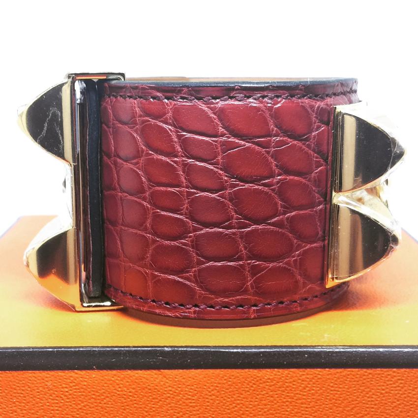 Hermes Matte Rouge Alligator Collier de Chien CDC Bracelet GHW Small Size S Red leather