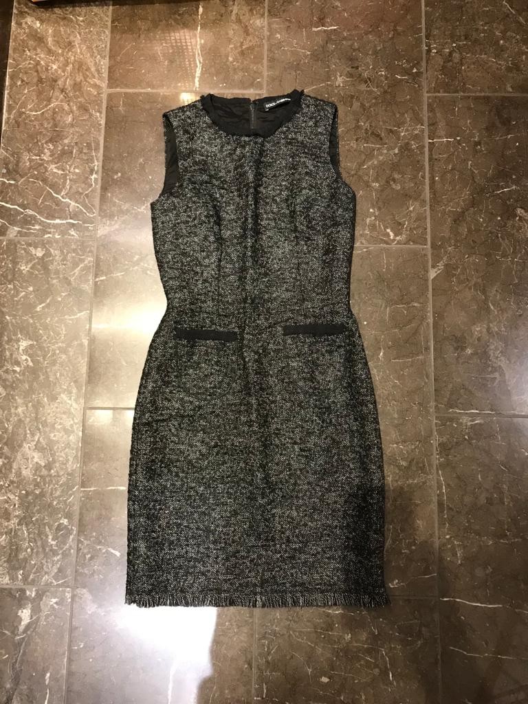 Preowned Dolce  Gabbana Salt  Pepper Wool Tweed Shift Dress Grey