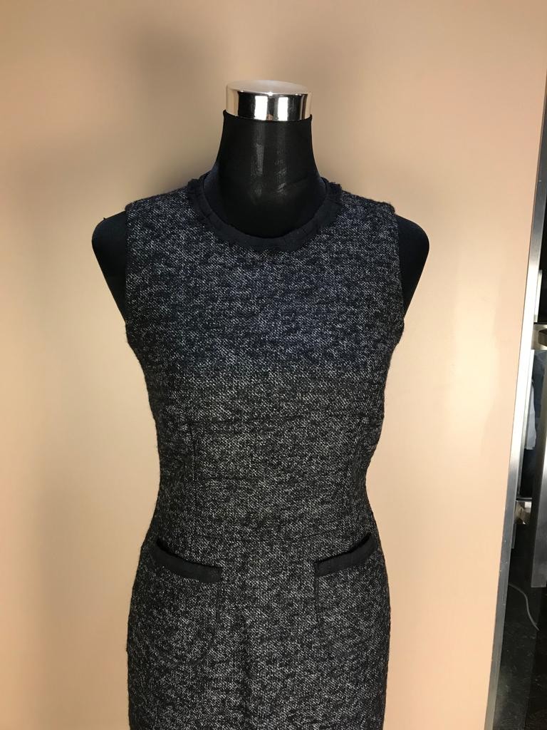 Preowned Dolce  Gabbana Salt  Pepper Wool Tweed Shift Dress Grey