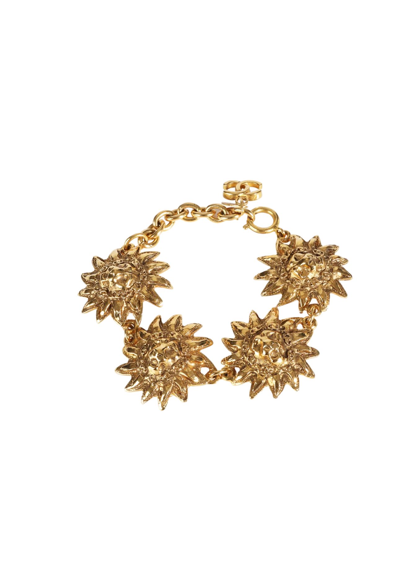 Preowned Chanel 1970s Lion Head Gold Plated Bracelet